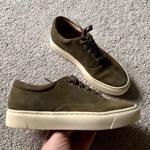 Nisolo Olive Green Suede Low-Top Sneakers with Cream Soles